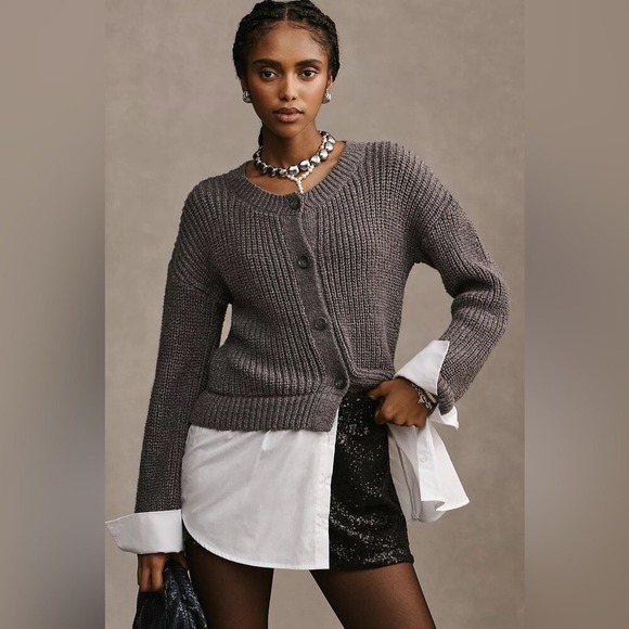 Anthropologie Sweaters - Anthropologie Mixed Media Layered Cardigan Sweater Women Small 2-in-1 Minimalist